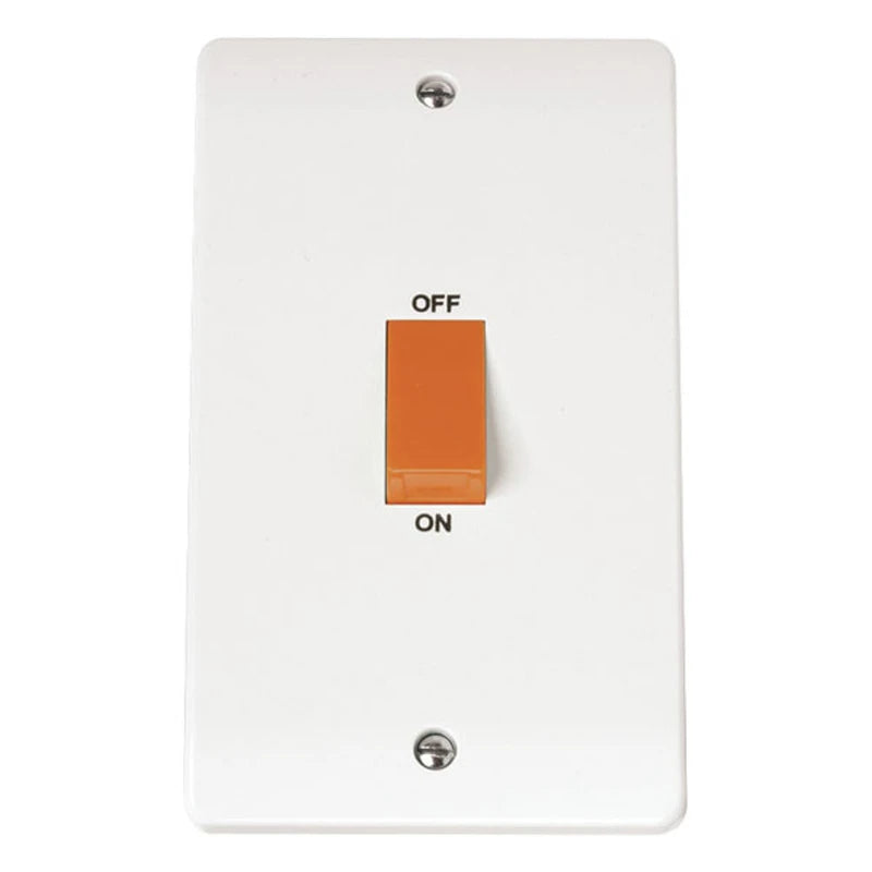 Click Mode 45A 2 Gang DP Plate Switch — Polar White
