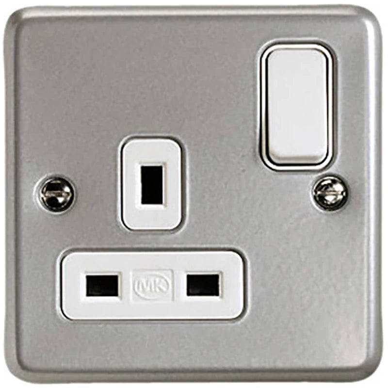 MK Metalclad Plus 13A DP Switched Socket — Aluminium / White Inserts