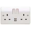 MK Logic Plus 13A 2G DP Switched Socket + USB-A — White
