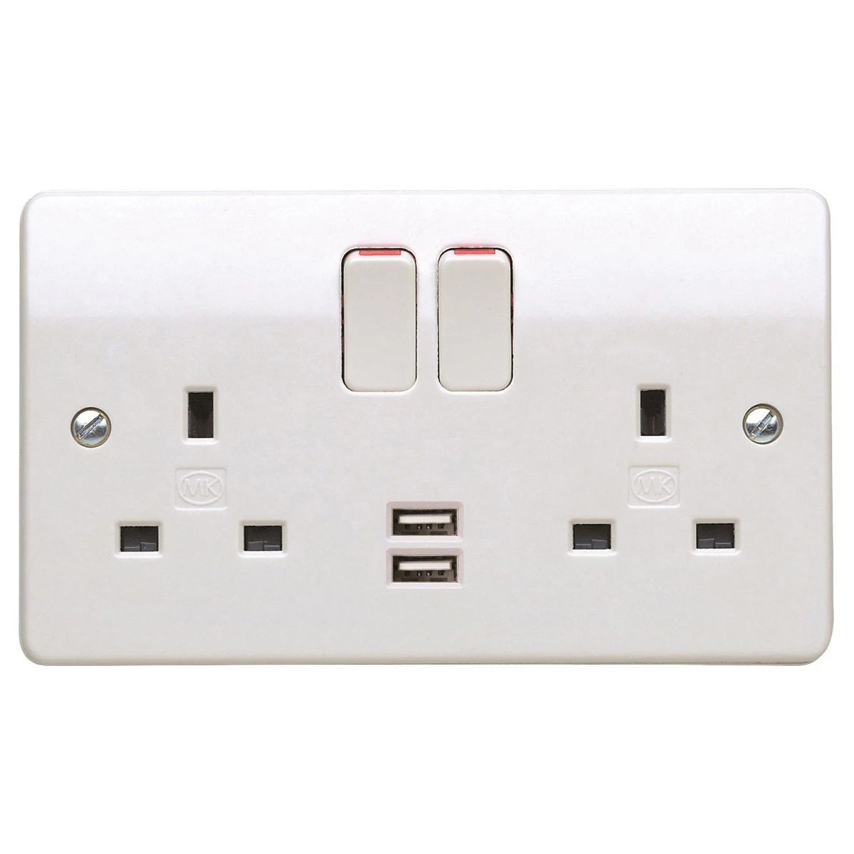 MK Logic Plus 13A 2G DP Switched Socket + USB-A — White