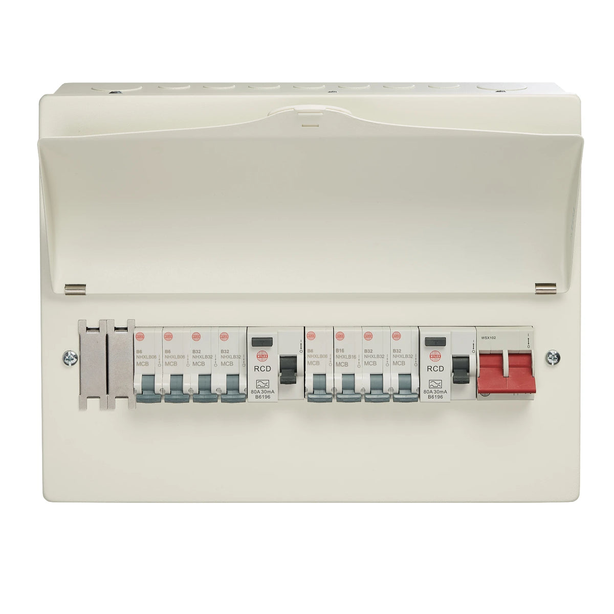 Wylex WNM1769 10-Way Populated Dual RCD Consumer Unit — 100 A + 8×MCBs