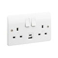 MK Logic Plus 13A 2G DP Switched Socket + USB-A/C — White