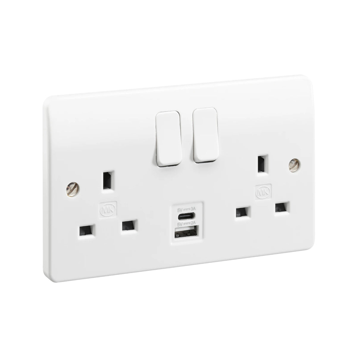 MK Logic Plus 13A 2G DP Switched Socket + USB-A/C — White